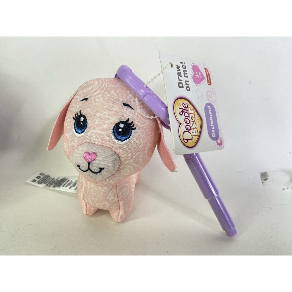 Fisher Price Doodle Bear Mini Dachshund Pink Dog Plush Clip On Sealed Marker NEW